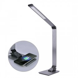 LED stolní lampička stmívatelná, 10W, indukční nabíjení, změna chromatičnosti, hliník, šedá
