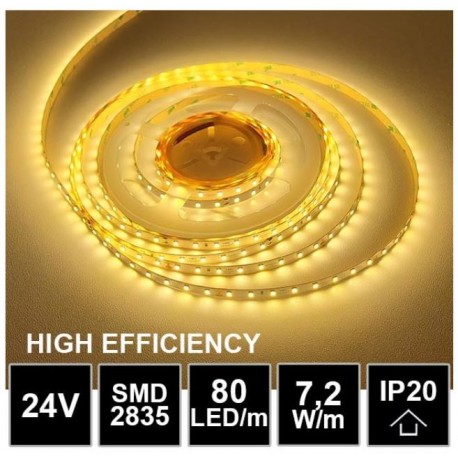 LED pásek 24V 7.2W, 80 LED, High Efficiency - Teplá bílá