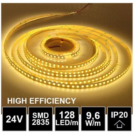 LED pásek 24V 9.6W, 128 LED, High Efficiency - Teplá bílá