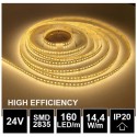 LED pásek 24V 14.4W, 160 LED, High Efficiency - Teplá bílá