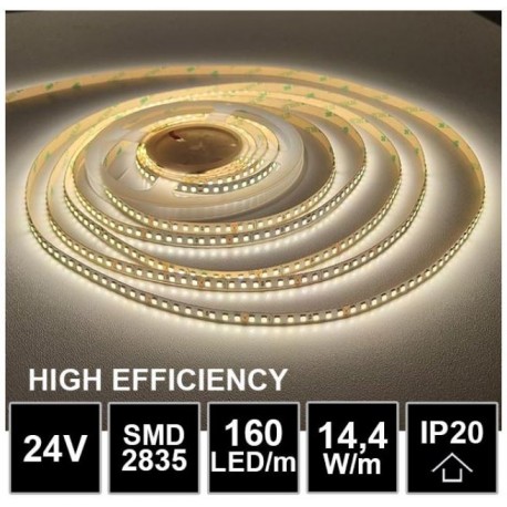 LED pásek 24V 14.4W, 160 LED, High Efficiency - Denní bílá